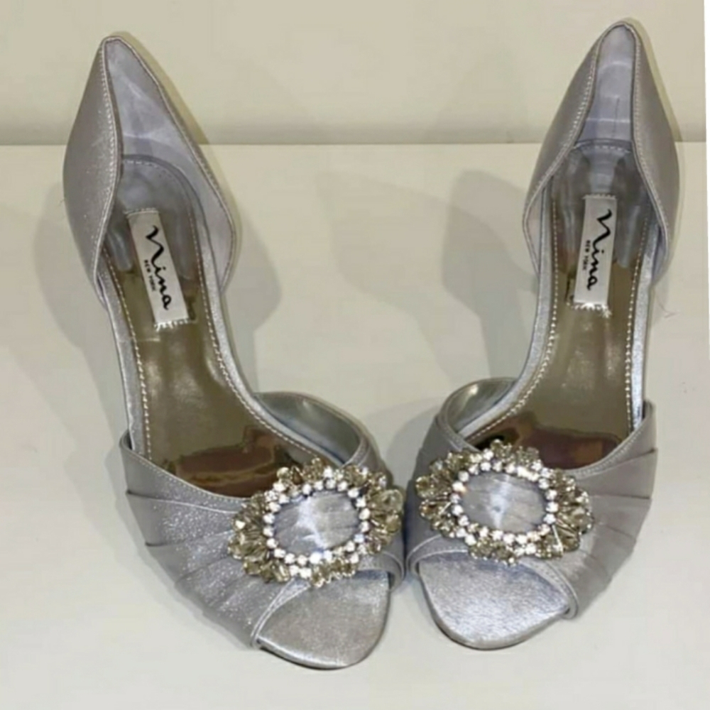 Nina Charisa Silver Satin Shoes - Picture 3 of 7